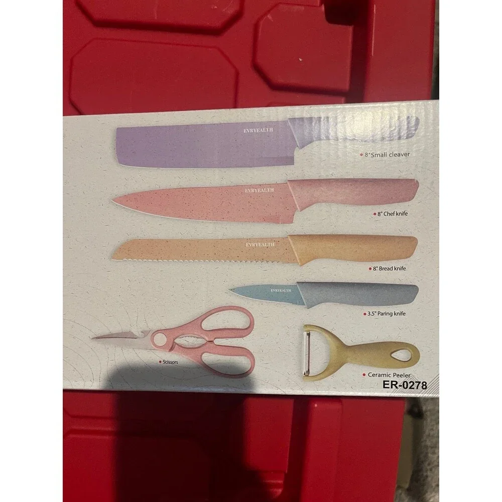 EVRYEALTH 6 Pc Knife Set w/ Scissors & Ceramic Peeler ER-0278 New